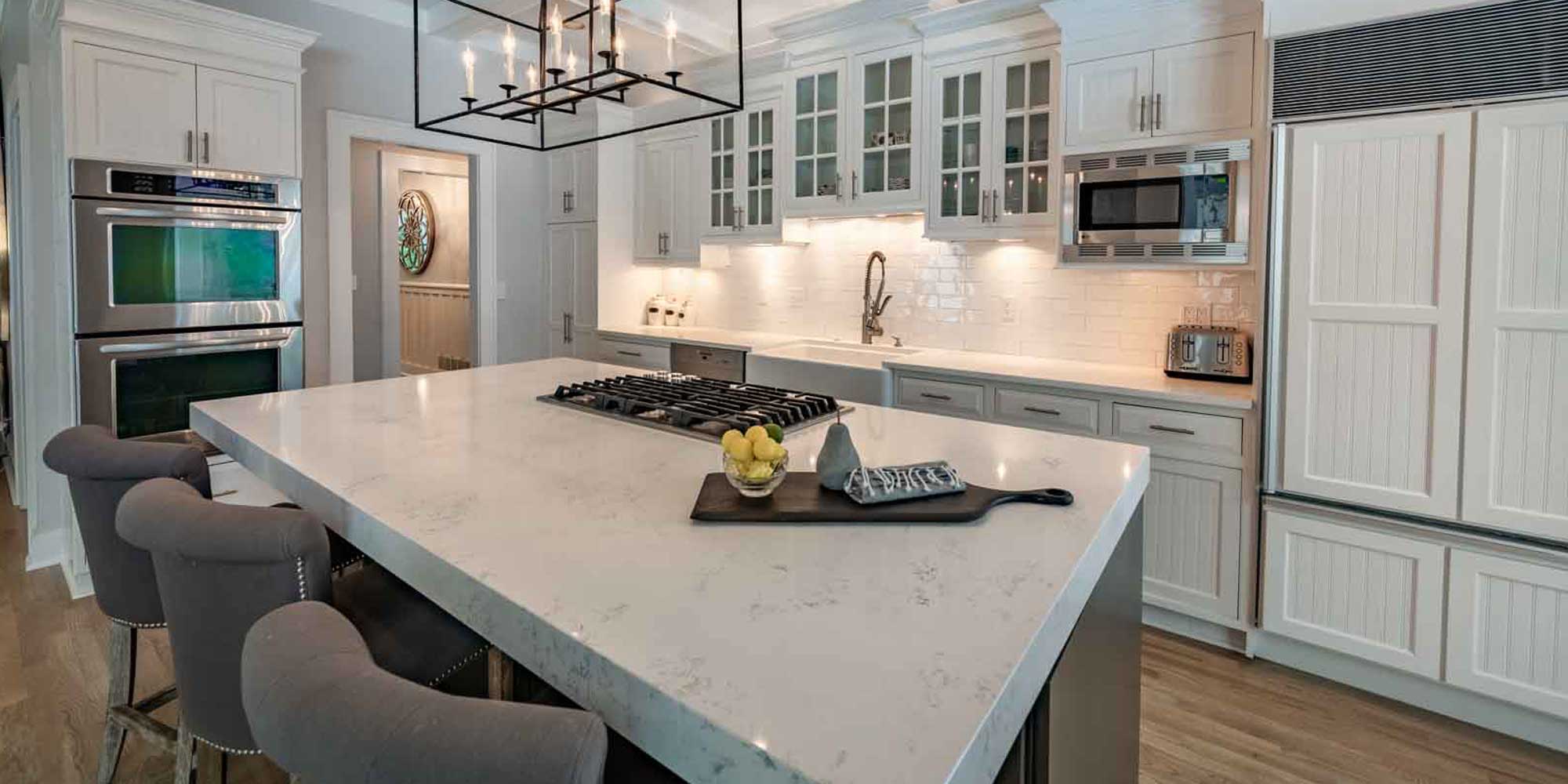 Coastal kitchen interior design with natural light and soft blue accents – Bella Coze Home