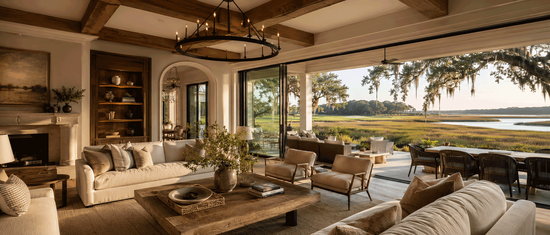 Luxury interior design in Colleton River Club overlooking the marsh in Bluffton SC