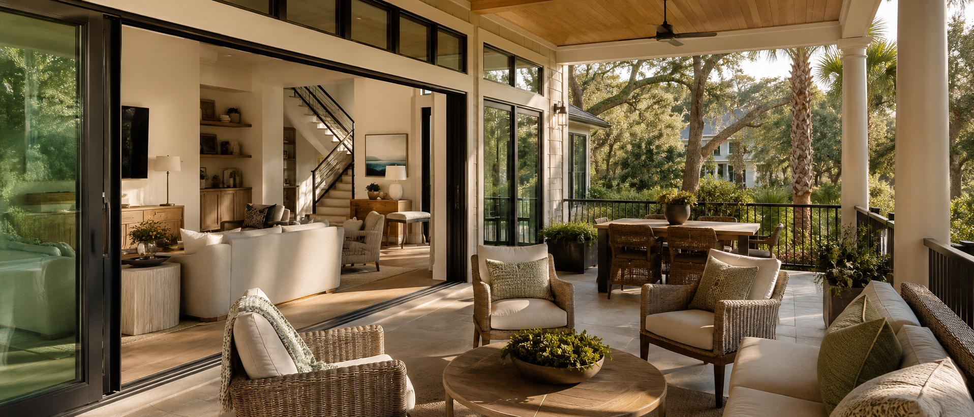 Luxury indoor outdoor living space in a Palmetto Dunes home on Hilton Head Island